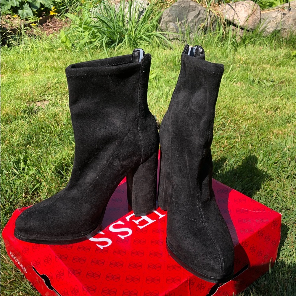 Guess Black Suede High Heel Ankle Boots
